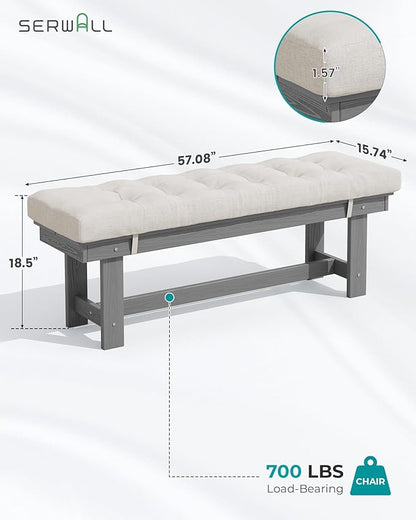 SERWALL Outdoor Dining Set for 6, HDPE Outdoor Furniture with Umbrella Hole & 1 Cushioned Bench & 4 Outdoor Dining Chairs, Grey