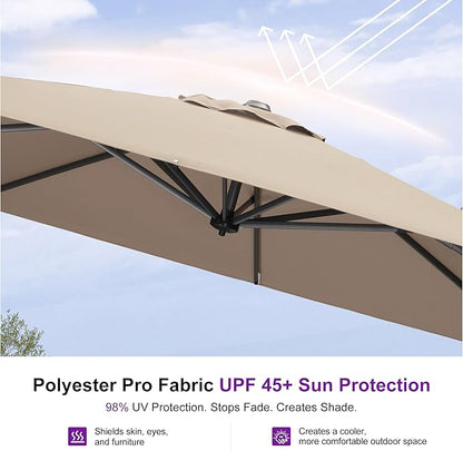 PURPLE LEAF 9 Feet Patio Umbrella Outdoor Cantilever Square Umbrella Aluminum Offset Umbrella with 360-degree Rotation for Garden Deck Pool Patio Taupe