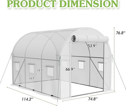 Greesum Walk-in Greenhouse for Outside Heavy Duty, Green House with Zippered Screen Doors & 6 Screen Windows for Winter, Ideal for Plant Protection and Growth, White