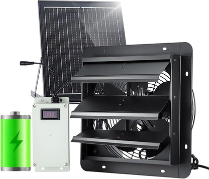 GROWNEER Solar Powered Exhaust Fan, 30W Solar Panel+12" High Speed Solar Powered Fans with Power Adapter, High Speed Waterproof Solar Fan with Bracket for Shed, Chicken Coop, Greenhouse, Attic