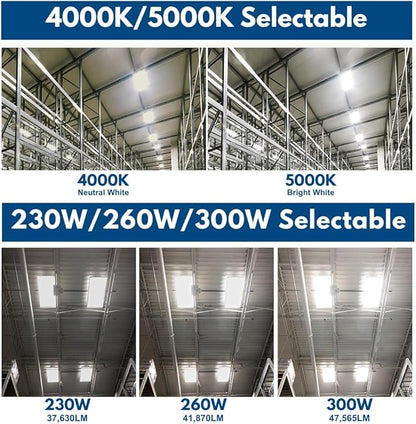 Konlite Pack of 2 ALTA LED High Bay Light - 4FT - 300W/260W/230W - 47,500 Lumens - 5000K/4000K Selectable - 120-277V - 1000W Metal Halide Equal