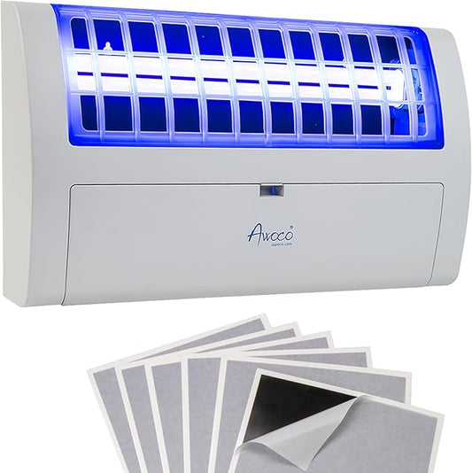 Awoco LED 13W 100V-240V Wall Mount Sticky Fly Trap Lamp for Capturing Flies, Mosquitoes, Moths and Flying Insects (Fly Trap + 6 Glue Boards)