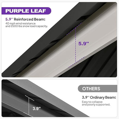 PURPLE LEAF 10' X 14' Hardtop Gazebo, Metal Double Roof White Aluminum Frame Outdoor Heavy Duty Gazebo with Curtain and Netting for Patio, Garden and Backyard, Grey