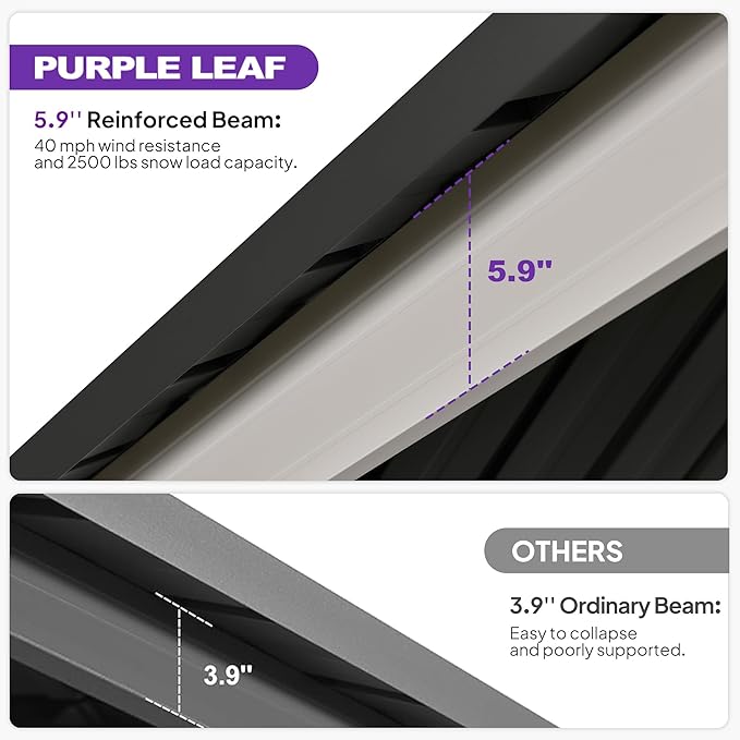 PURPLE LEAF 10' X 12' Gazebo White Aluminum Frame Galvanized Double Roof Hardtop Gazebo Curtains and Netting Included with String Lights for Garden Deck Lawns and Backyard, Grey
