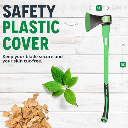 WilFiks Chopping Axe, 36” Camping Outdoor Hatchet for Wood Splitting and Kindling, Forged Carbon Steel Heat Treated Hand Maul Tool, Fiberglass Shock Reduction Handle with Anti-Slip Grip