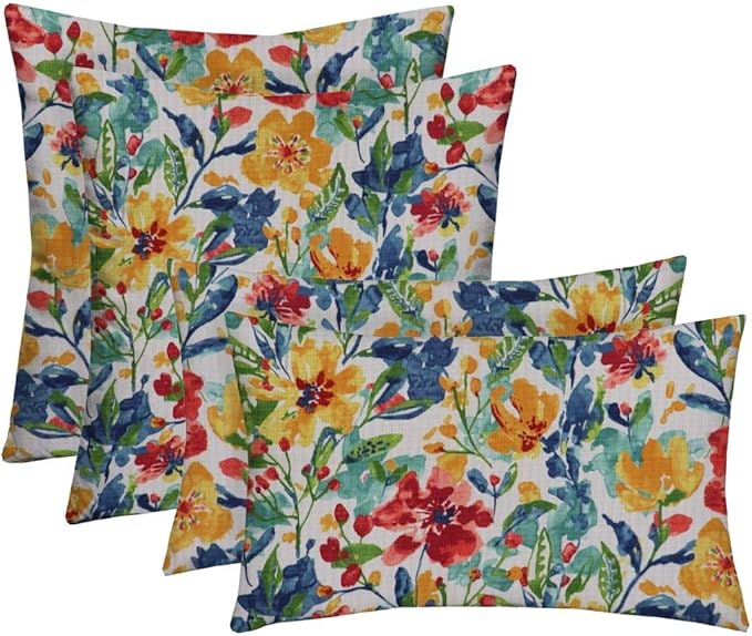 RSH DECOR: Lumbar & Square Throw Pillows Set of 4 | 20" x 12" & 17" x 17" | All-Weather Spun Fabric | Water and Fade-Resistant | Outdoor Accent Pillows for Patio Furniture | Oakmont Hightown Festival