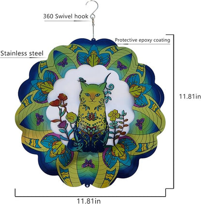 DJUAN Cat Stainless Steel Wind Spinners- Cat Memorial Gifts for Women Mom Grandma Wife, Pet Memorial Wind Spinner for Outdoor Garden Decor,12 inch Hanging Wind Spinner for Cat Lovers Gifts