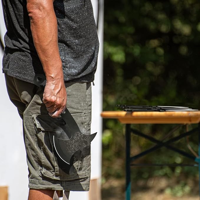 Throwing Axe and Tomahawk 3 Pack Protective Nylon Sheath with Built-in Corkscrew,10.4" Full Tang Stainless Steel Throwing Tomahawk