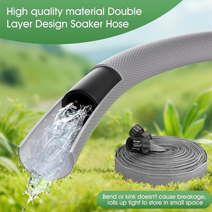 Flat Soaker Hose 50 FT*2Pack for Garden Beds, Linkable Drip Irrigation Hose, Double-Layer PVC, Leakproof & Kink-Resistant, Even Seepage Saves up to 80% Water