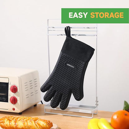 GEEKHOM Silicone Oven Gloves Heat Resistant BBQ Gloves with Cotton Lining for Kitchen Cooking, Baking & Grill Accessories, Waterproof Non-Slip Grill Mitts for Men Women, Dishwasher Safe