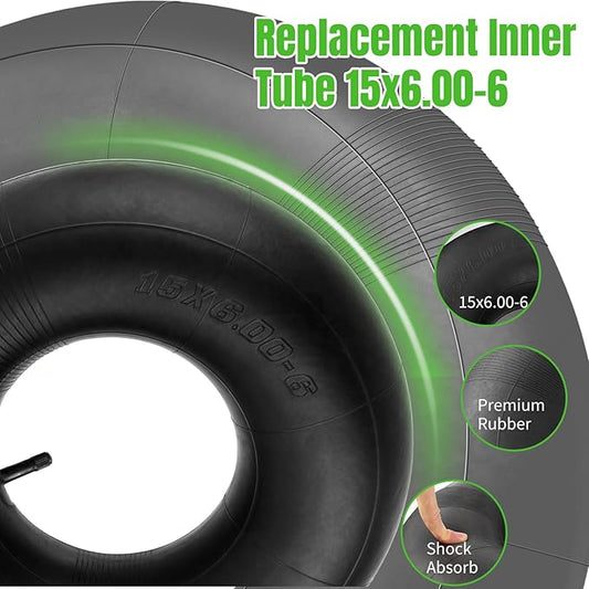 15x6.00-6" Inner Tubes, 2 Pack Heavy Duty 15x6-6 Replacement Tire Inner Tube with TR-13 Straight Valve Stem for Lawn Mower, Ride-on Mower, Yard Trailer, Tractor, ATVs, Go Karts, Golf Carts, etc
