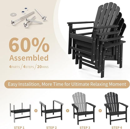 Stackable Adirondack Chair, Space Saving HDPE All-Weather Fire Pit Chairs for Outdoor Lawn Porch Deck