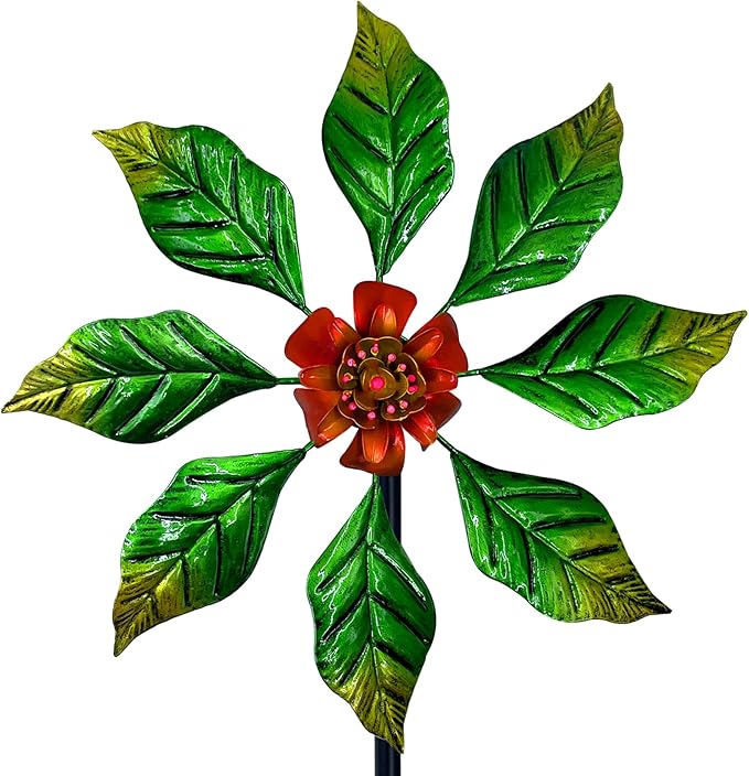 Glow-in-Dark Metal Wind Spinner for Yard and Garden, Outdoor Luminous Wind Spinners Yard Art Garden Decor (13.4" W x 47" H) Orange