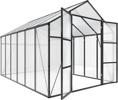 Greenhouse for Outdoors 8x12x7.8FT, Polycarbonate Greenhouse with Stronger Wind Protection and Roof Vent, Walk-in Large Aluminum Sunroom Winter Proof, Black