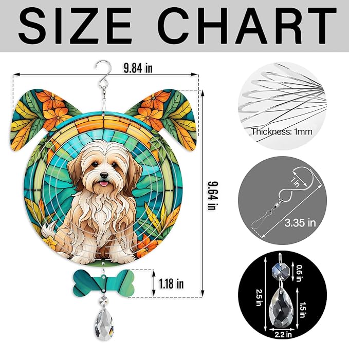 Havanese Dog Ears Wind Spinner, Havanese Wind Spinner Hanging for Yard and Garden V02