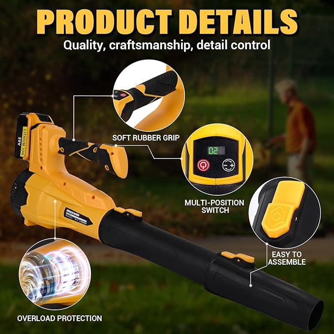 Cordless Leaf Blower for Dewalt 20V Battery - 500 CFM/150 MPH Electric Leaf Blower with Brushless Motor, 6-Speed Adjustable (100MPH) for Lawn/Yard Care (Tool Only)