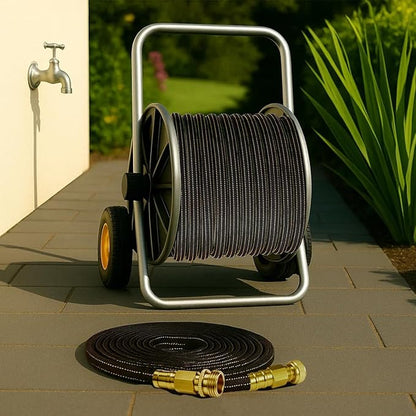 10FT Lightweight Garden Hose,Flexible Water Hose with Solid Brass Head,Kink-Free,Collapsible Hose,High Pressure Flat Water Hose for RV,Boat,Car Wash,Garden,Yard,Camper,Outdoor (OrangeBlack, 10 feet)