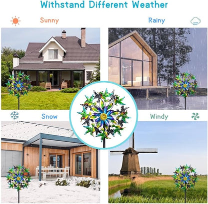 Hummingbird Wind Spinner, Metal Outdoor Wind Sculptures & Spinners, 68.5 Inch Double Windmill Spinner for Yard Lawn Garden Decor