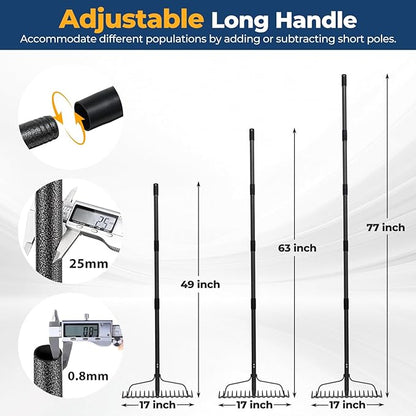 49" Rake - 17" Extra Wide Garden Tool with Double-Sided Head, Heavy Duty Lightweight Stainless Steel Construction for Mulching & Debris Removal, Leveling Lawn, Loosening Soil, Leaf Cleanup, Soil Prep