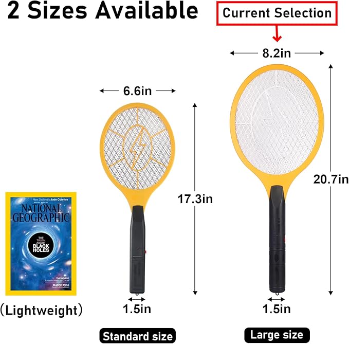 Electric Fly Swatter Handheld Bug Zapper - Indoor Outdoor 20in Zapping Racket for Pest Mosquito & Flies - Battery Powered Safe to Touch with 3-Layer Safety Mesh, Large Size, Pack of 2