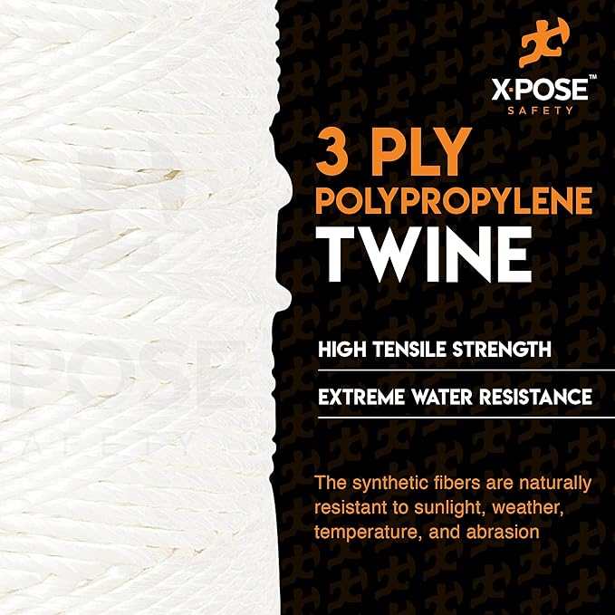 Polypropylene Tying Twine - 3 Ply White Plastic Poly Twine String 2800' Roll - Soft On Hands - Heavy Duty Outdoor & Indoor Tie Line - Baling, Shipping & Bundling Twine, Packaging Rope