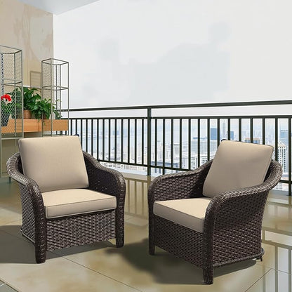Vista Vibe Outdoor Patio Deep Seat Chairs Set of 2, Washable Cushions, Hand-Woven PE Rattan, All-Weather & Steel Frame, Garden, Bistro, Deck, Yard (Beige)