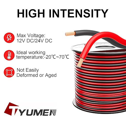 12 Gauge Wire 50FT, 12 AWG Red Black Hookup Electrical Wire LED Strips Extension Cord 12V/24V DC Cable, 12AWG 2 Conductors Flexible Wire for in-Home, Autos, Schools use