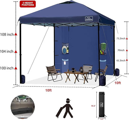 KAMPKEEPER 10x10 Easy Pop Up Canopy Tent with Sidewalls, Instant Outdoor Shade Shelter with Removable 10FT Sun Walls, Quick Setup Waterproof and UV-Resistant for Patio (Navy Blue, 1 sidewall)