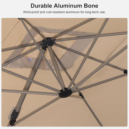 PURPLE LEAF 10' X 13' Patio Umbrella, Rectangle Outdoor Cantilever Umbrella, Aluminum Offset Umbrella with Champagne Frame and 360° Rotation for Pool Deck Garden, Beige