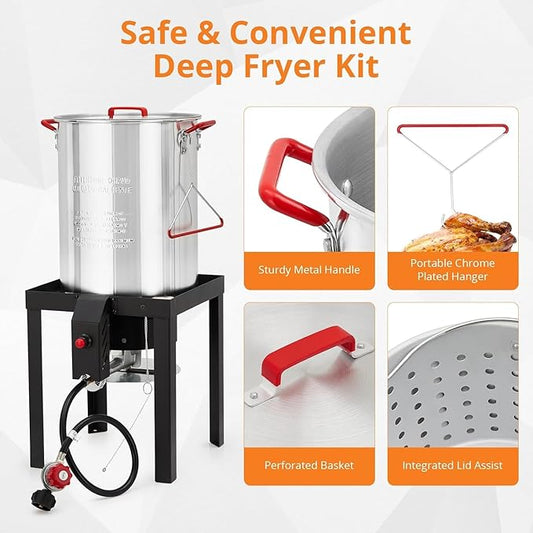 Turkey Fryer, Turkey Fryer and Fish Fryer Set,Turkey Deep Fryer Kit 30QT & 10QT Fryers, Aluminum Deep Fryer & Seafood Boiler Steamer for Crab, Shrimp, Lobster