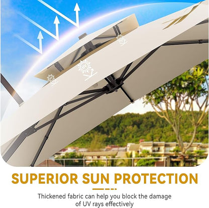 10x13 FT Cantilever Patio Umbrella Double Top Outdoor Rectangular Large Heavy Duty Aluminum Offset Umbrellas with 7 Level Tilt 360-degree Rotation for Pool Garden Deck, Beige