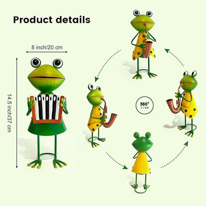 HONGLAND Metal Frog Garden Decor - Metal Frog Outdoor Statue -Funny Garden Frog Decorations - 3D Frog Figurine - Christmas Holiday Housewarming Gifts Lawn Patio Yard Garden Decor (Saxophone)