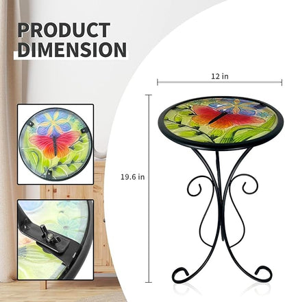 HONGLAND Outdoor Side Table, Small Outdoor Table, 12" Round Patio Side Table End Table, Glass Plant Stand, Small Bistro Coffee Table for Garden Patio Porch Living Room (Butterfly)