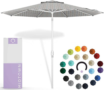 Midtown Umbrellas The Swilt 9 Feet Patio Umbrella in Sunbrella Infused Gem Acrylic Fabric - Fiberglass Ribs, Auto-Tilt Aluminum Frame For Backyard, Deck, Garden, Pool - White Pole