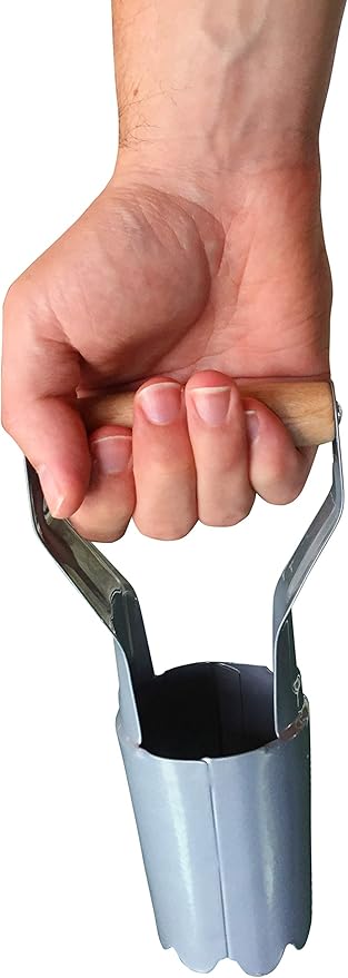 Garden Guru Steel Bulb Planter Tool for Planting Bulbs - High Carbon Steel & Comfortable Wood Carved Handle - Depth Marker for Consistent Planting Flowers Tulips, Daffodils, Dahlias (2 Pack)