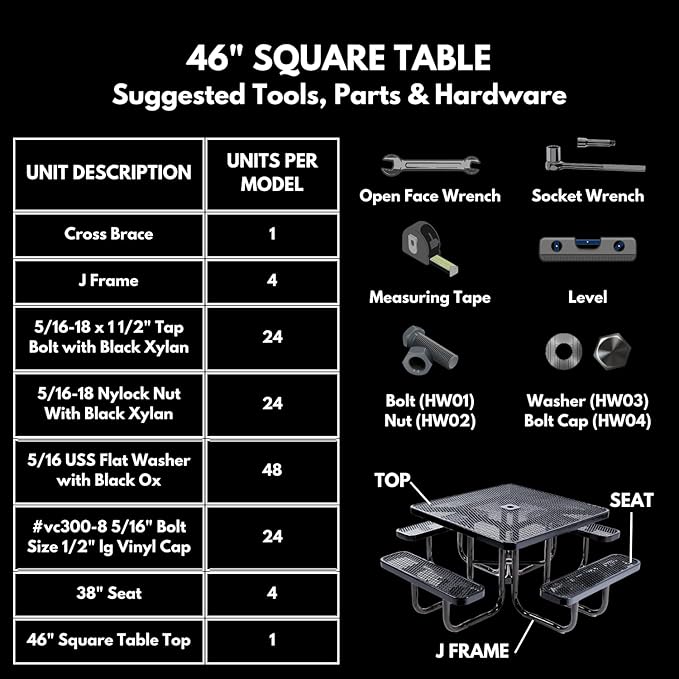 COATEDOUTDOORFURNITURE Heavy-Duty Portable Outdoor Kids Table with Umbrella Hole, Punched Steel Kids Picnic Table, Commercial-Grade, Made in America (46 in, Square, Childrens, Textured Dark Green)