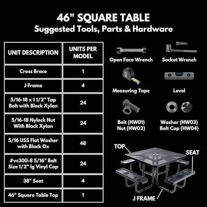 COATEDOUTDOORFURNITURE Heavy-Duty Portable Outdoor Kids Table with Umbrella Hole, Punched Steel Kids Picnic Table, Commercial-Grade, Made in America (46 in, Square, Childrens, Orange)