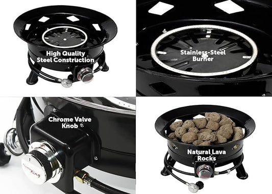Flame King Smokeless Propane Fire Pit, 24-inch Portable Firebowl, 58K BTU with Self Igniter, Cover, & Carry Straps for RV, Camping, & Outdoor Living
