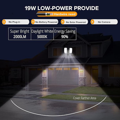 UME 19W LED Flood Light Motion Sensor Outdoor, 2 Adjustable Head, 2000LM, 5000K, IP65 Waterproof, Dusk to Dawn Security Light with Photocell for Exterior,Outside,Garage,House(Black)