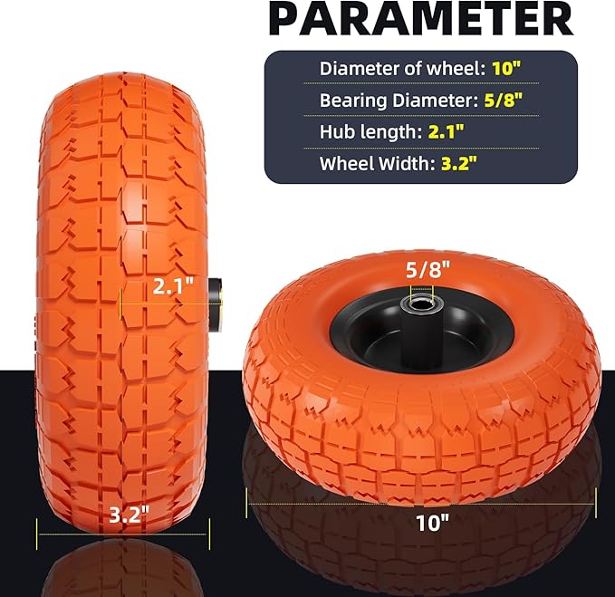 【UPGRADED】4.10 3.50-4 Tire and Wheel, 10 Inch Flat Free Tires 4 Pack with 5/8” Axle Bore Hole and Double Sealed Bearings, for Dolly Tires/Hand Truck/Dump Cart