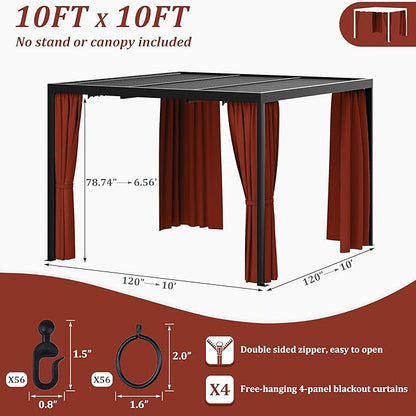 Gazebo Universal Replacement Privacy Curtain,10'×10' Gazebo Outdoor Waterproof Curtains, 4-Panels Sidewall Curtains with Double Zipper for Patio Canopy, Garden and Backyard (Curtain Only)