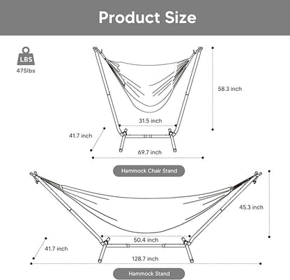 SUNCREAT 2-in-1 Convertible Backyard Fabric Hammock with Stand, Large Hammocks for Outside, Patent Pending, Light Green Stripes