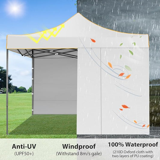 COBIZI Canopy Tent 10x10 Pop Up Canopy, Easy Setup Canopy with Sidewalls Waterproof & UPF 50+, Heavy Duty Commercial Instant Craft Fair Tent for Party, Event, Vendor, Farmer Market(White)