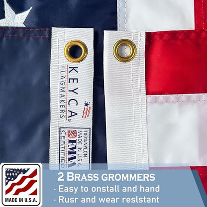 Nylon Embroidered American US Flag 5x8 FT 100% Made in The USA- Heavy Duty Vibrant Colors United States Flag with Embroidered Stars and Sewn Stripes for Home/Company/Indoor Outdoor Decoration (FMAA Certified)