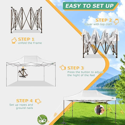 COBIZI 10x15 Pop Up Heavy Duty Canopy with Upgrated Hexagonal Legs, Easy up Tent for Parties, Commercial and Wedding, Outdoor Canopy with Roller Bag, Sand Bags, Waterproof & UPF50+ (White)