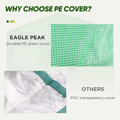 EAGLE PEAK Replacement Cover for 8x8 Portable Walk-in Pop up Greenhouse, Front and Rear Roll-Up Zipper Entry Doors and 2 Large Roll-Up Side Windows (Frame Not Included), Green