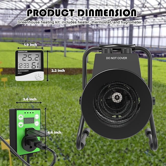 Greenhouse Heater with Thermostat - Portable Patio Outdoor Heater for Green House, Overheating Protection, Fast Heating, Garage Outdoor Use, Silver, Medium