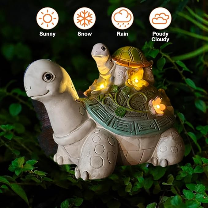 Solar Garden Outdoor Statues Turtle with Succulent and 7 LED Lights, Cute Outdoor Turtle Decor for Patio, Balcony, Yard Ornament, Funny Tortoise Figurine Lights Lawn Art, Present for Grandma, Mum