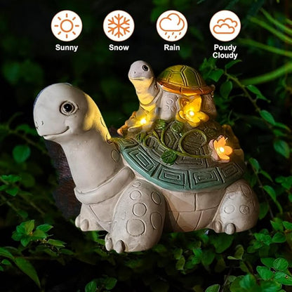 Solar Garden Outdoor Statues Turtle with Succulent and 7 LED Lights, Cute Outdoor Turtle Decor for Patio, Balcony, Yard Ornament, Funny Tortoise Figurine Lights Lawn Art, Present for Grandma, Mum