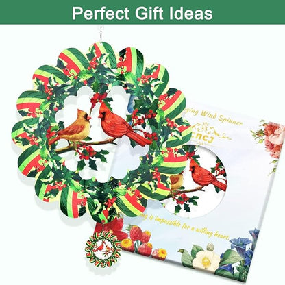 Cardinal Wind Spinner, 3D Wind Spinners Outdoor Metal Clearance, 12 Inches Green Garden Bird Spinner Hanging Yard Art, Large Colorful Spinning Wind Catcher, Wind Sculpture Spinifity Ornaments Gifts